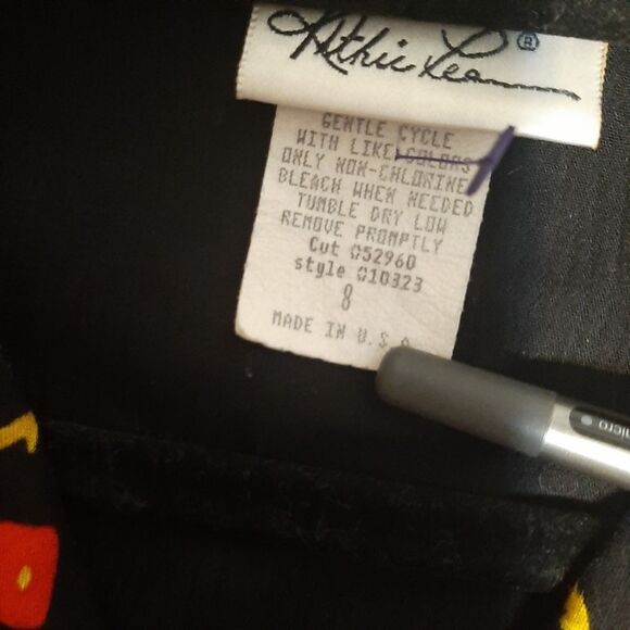 Vintage Kithie Lee Black Novelty Collared Button Down Shirt Short Sleeves Size 8 - Picture 9 of 13